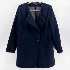 Theory Navy Veniska Camden Twill Wool Assymetrical Coat Medium